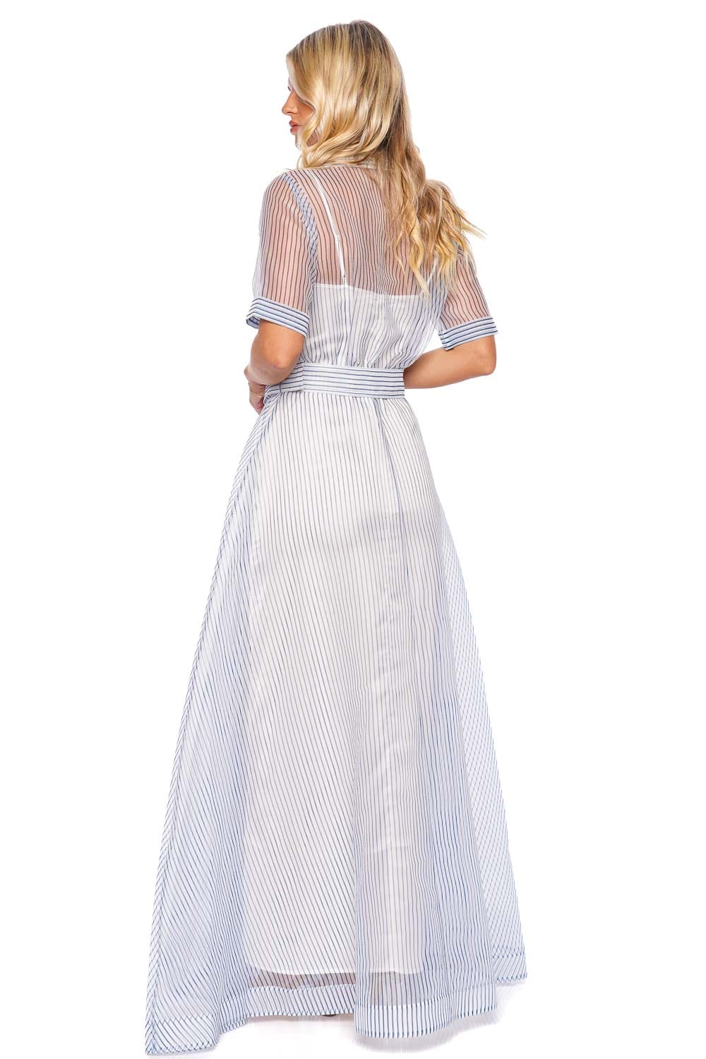 Staud Millie Striped Organza Belted Maxi Dress