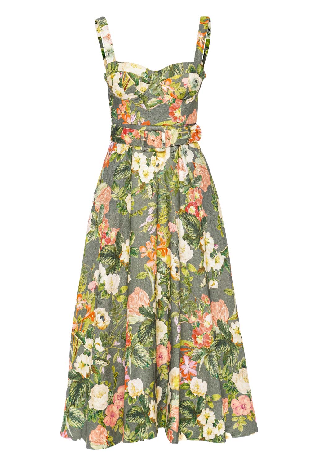 Cara Cara Calypso Bustier Belted Floral Midi Dress