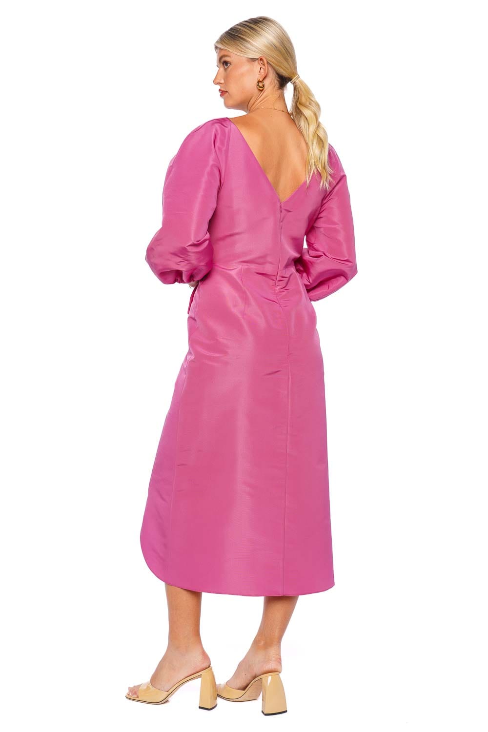 Carolina Herrera Puff Sleeve Silk Midi Sarong Dress