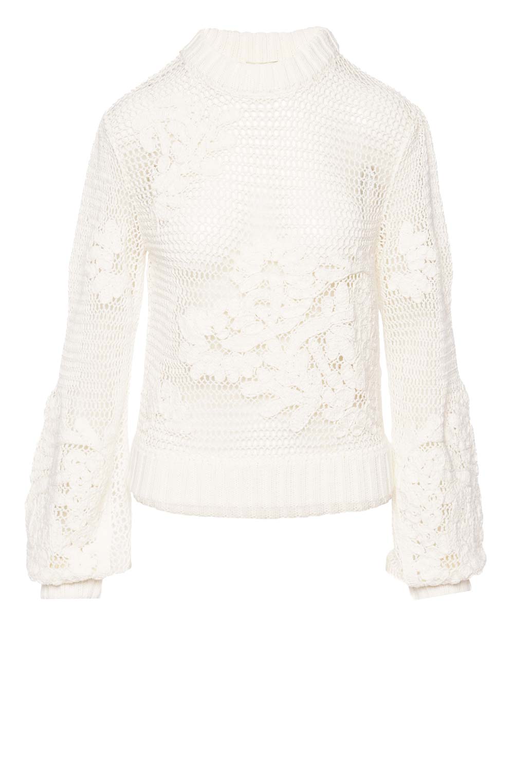 FARM Rio White Floral Embroidered Knit Sweater