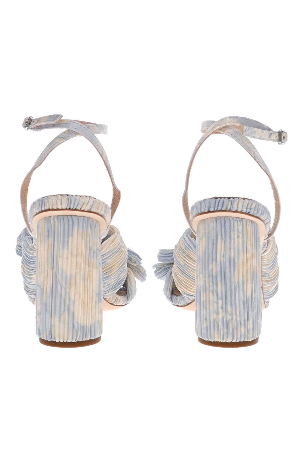 Loeffler Randall CAMELLIA PLEATED KNOT HEELED SANDAL WITH ANKLE STRAP CAMELLIA-PLFA-DUSBF Dusty Blue Floral
