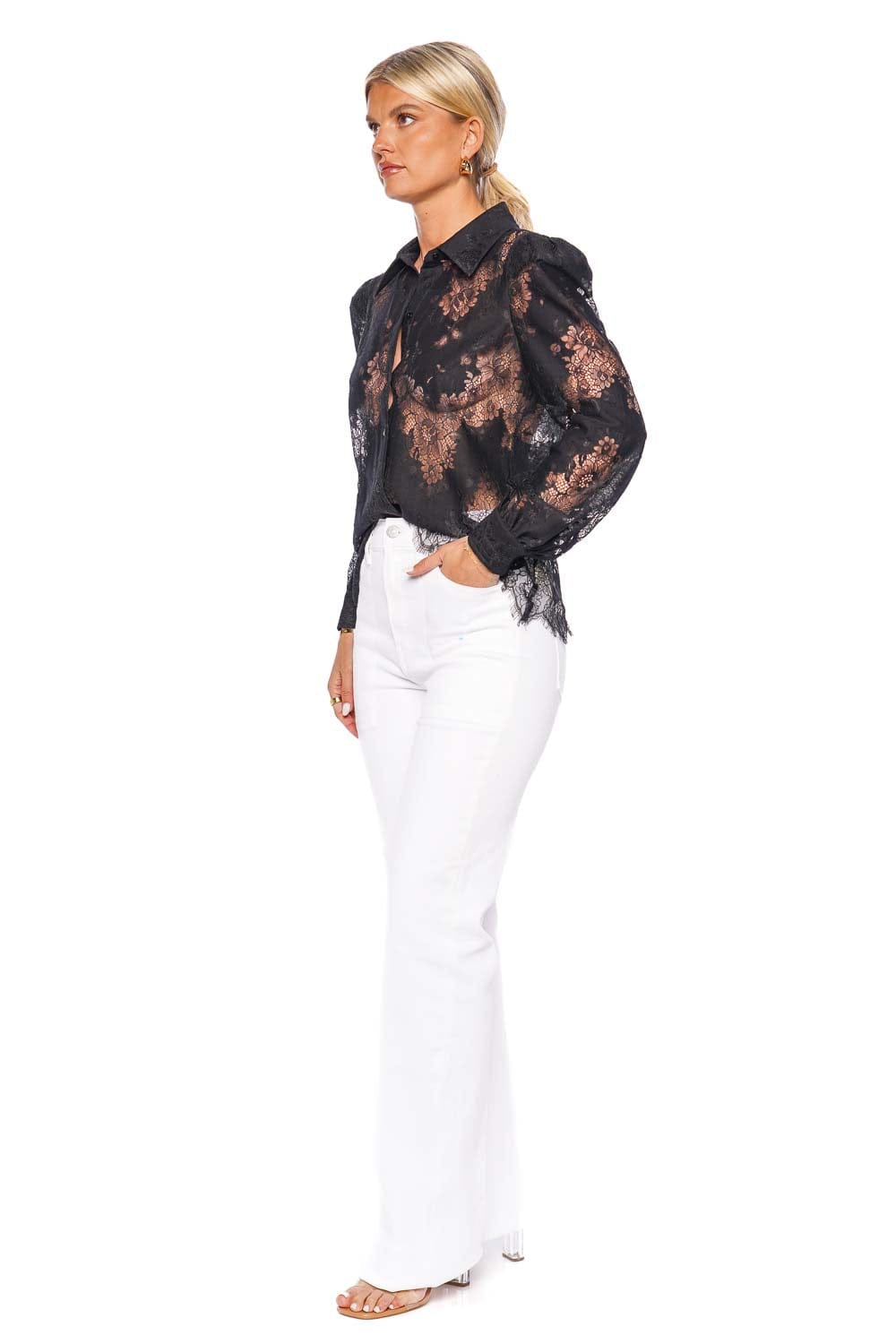 L'AGENCE Jenica Puff Sleeve Lace Blouse In Ivory