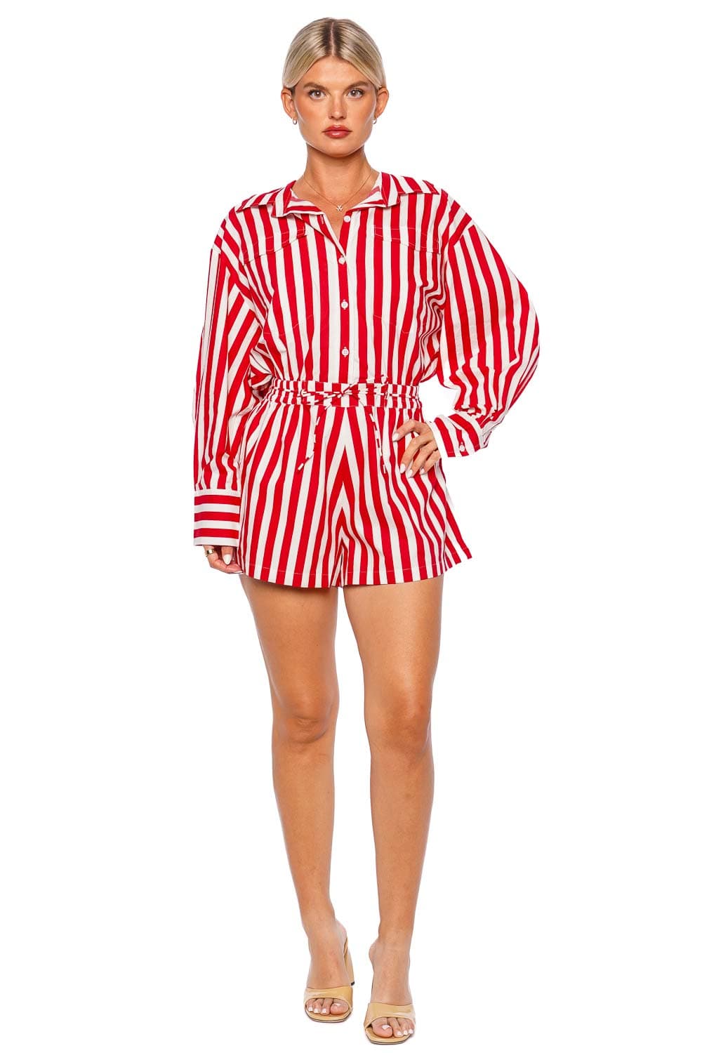 Faithfull The Brand Isole Red Stripe Belted Playsuit