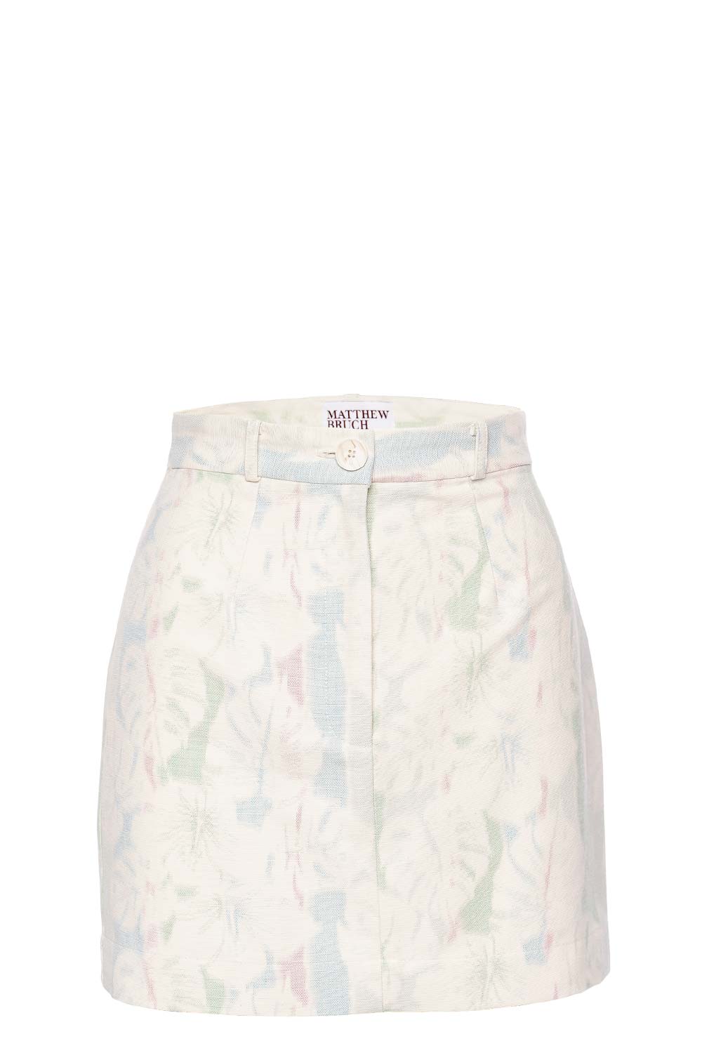 Matthew Bruch Tropical Printed Denim Mini Skirt