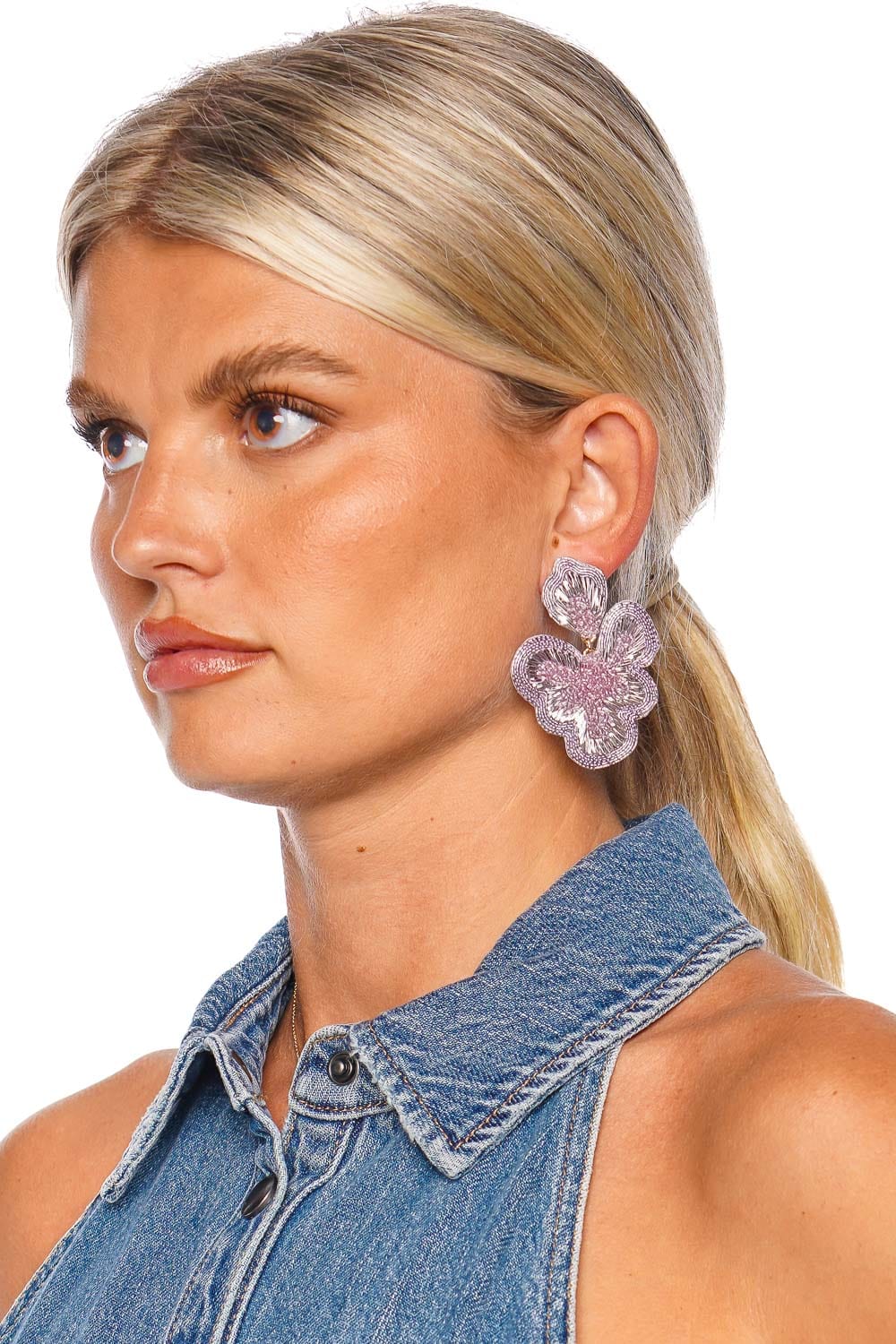 Mignonne Gavigan Hadley Purple Floral Embroidered Earrings