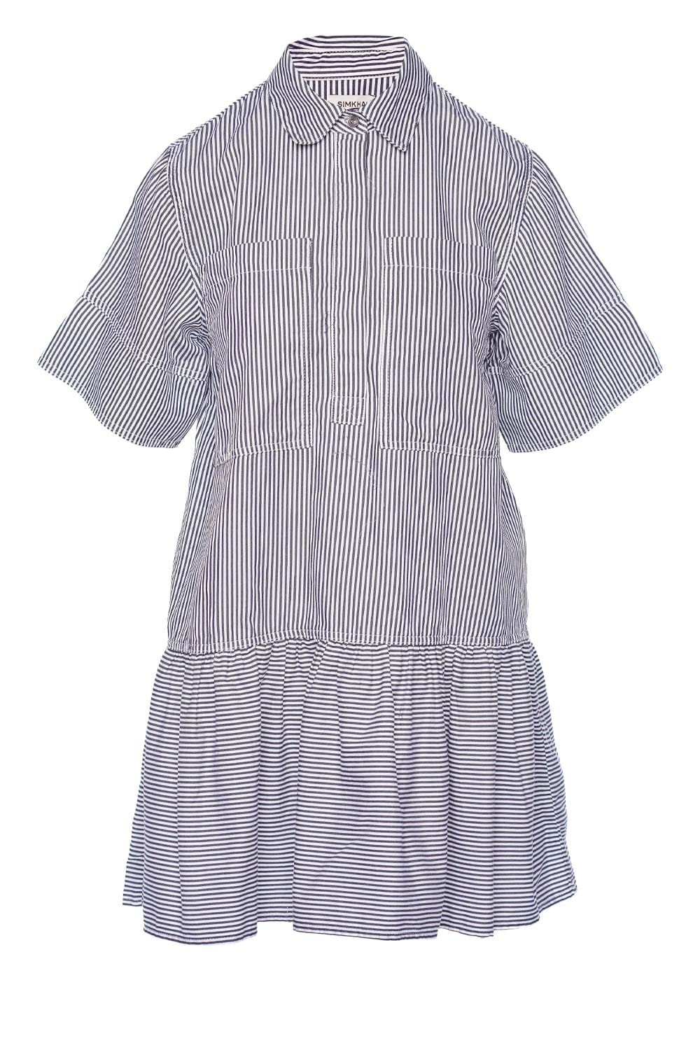 SIMKHAI Criss Midnight Stripe Mini Shirt Dress
