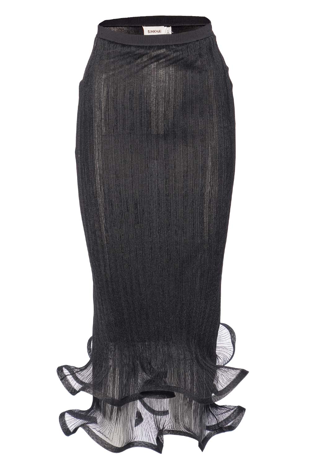 SIMKHAI Kelso Pleated Black Ruffled Midi Skirt