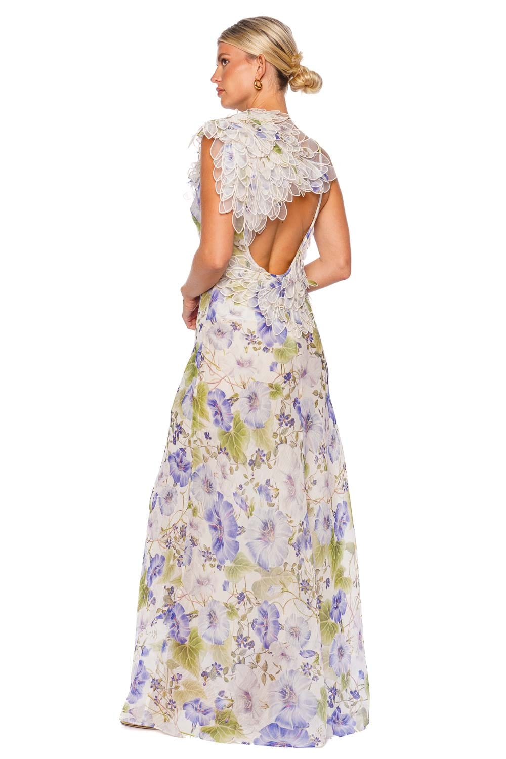 Natura Blue Floral Feather Slip Gown