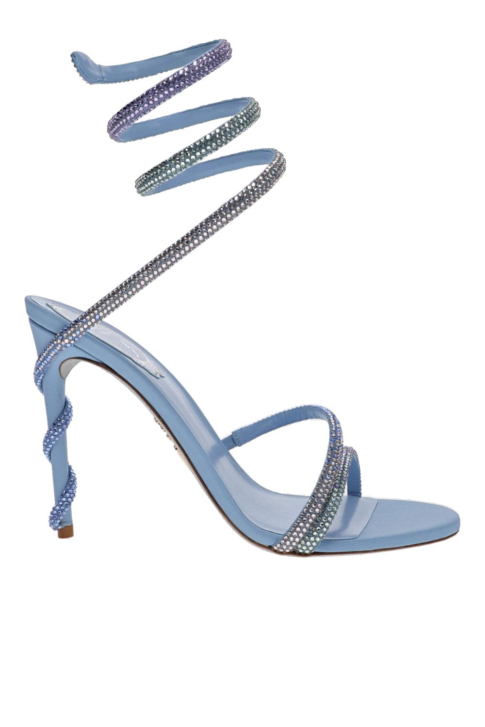 RENE CAOVILLA Margot Blue Violet Crystal Ankle Wrap Heels