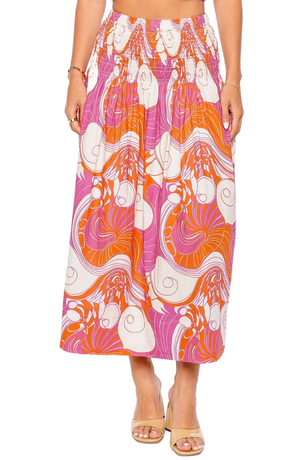 Rhode Lilou Pink Surf Cotton Midi Skirt