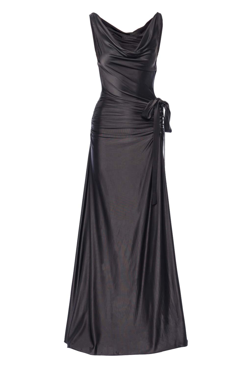 Rabanne Black Draped Satin Ruched Gown