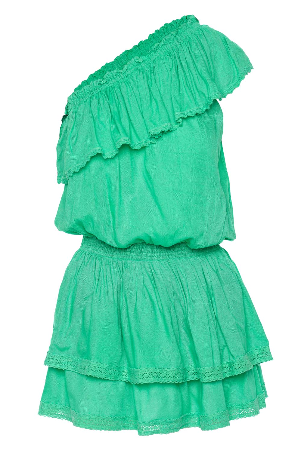 Melissa Odabash Debbie Green Ruffled One Shoulder Mini Dress
