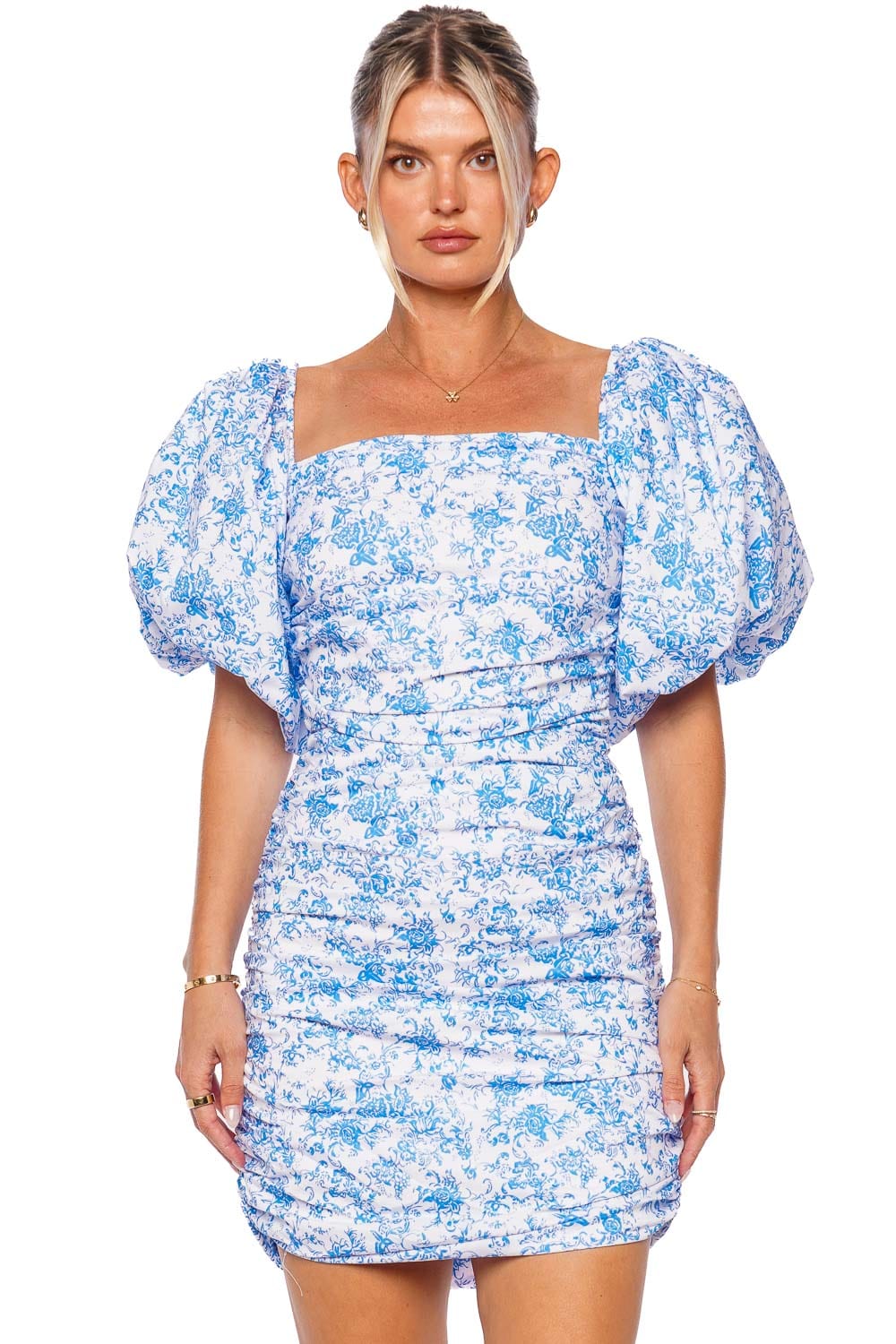 Caroline Constas Bekah Toile Bubble Sleeve Mini Dress