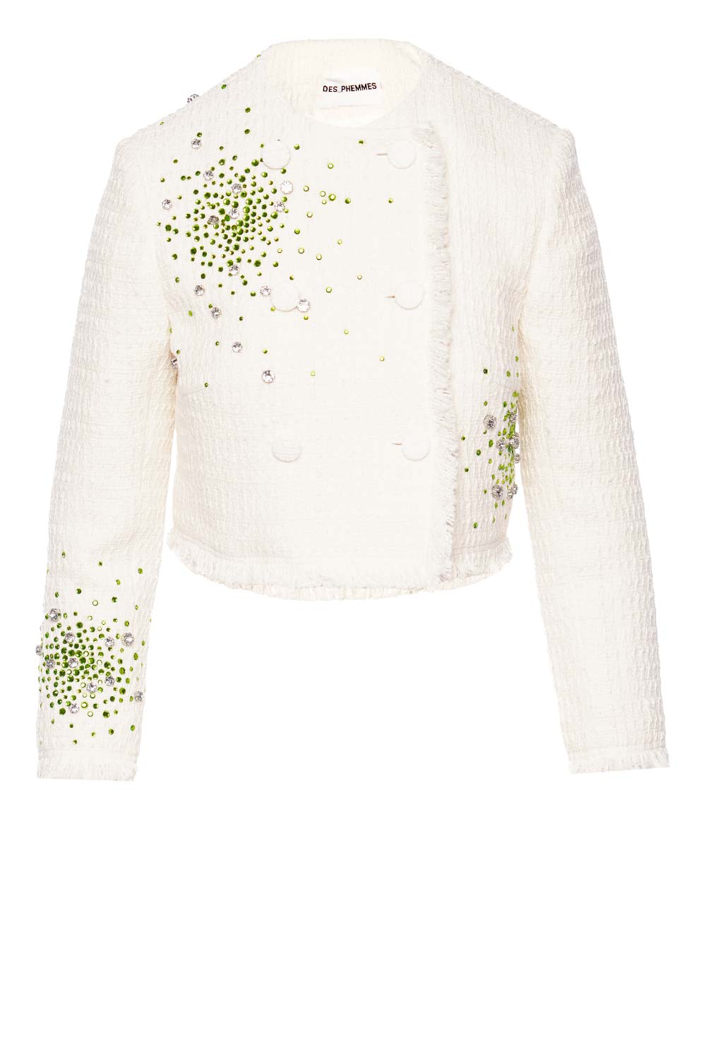 DES_PHEMMES Crystal Embroidered Cropped Tweed Jacket