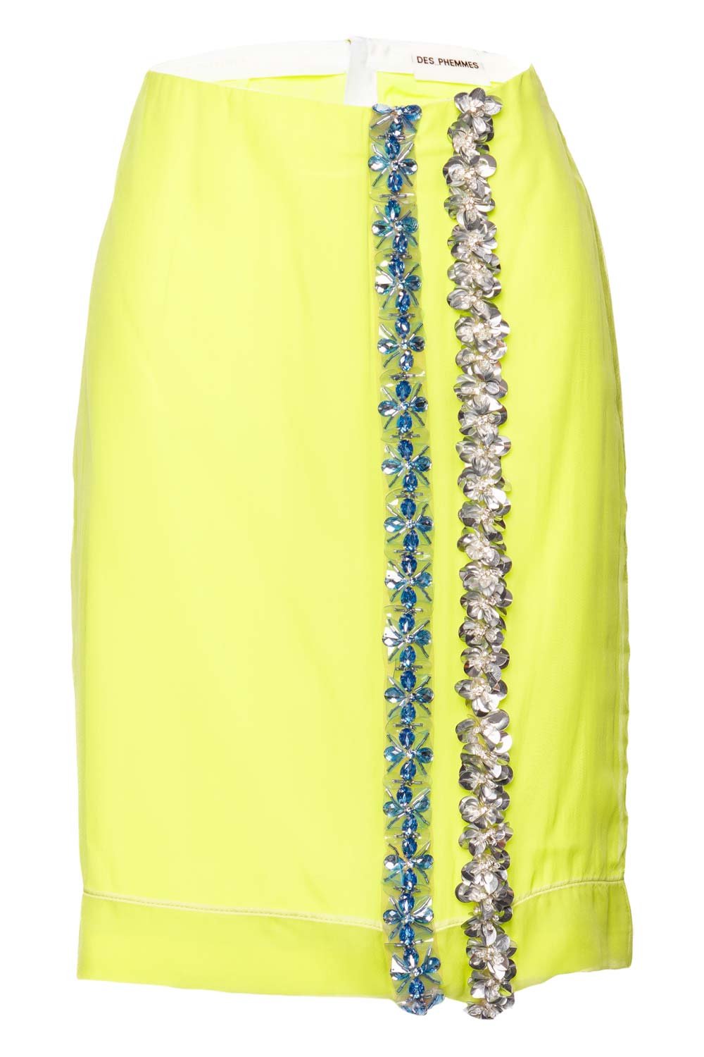 DES_PHEMMES Sequin Embroidered Borders Lime Mini Skirt