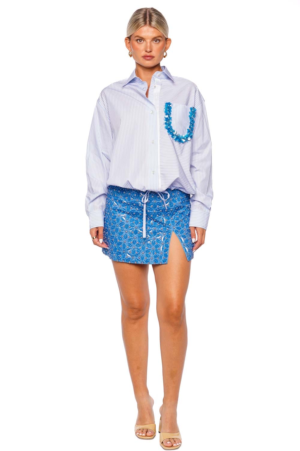 DES_PHEMMES Embroidery Mini Skirt DP712 LIGHT BLUE
