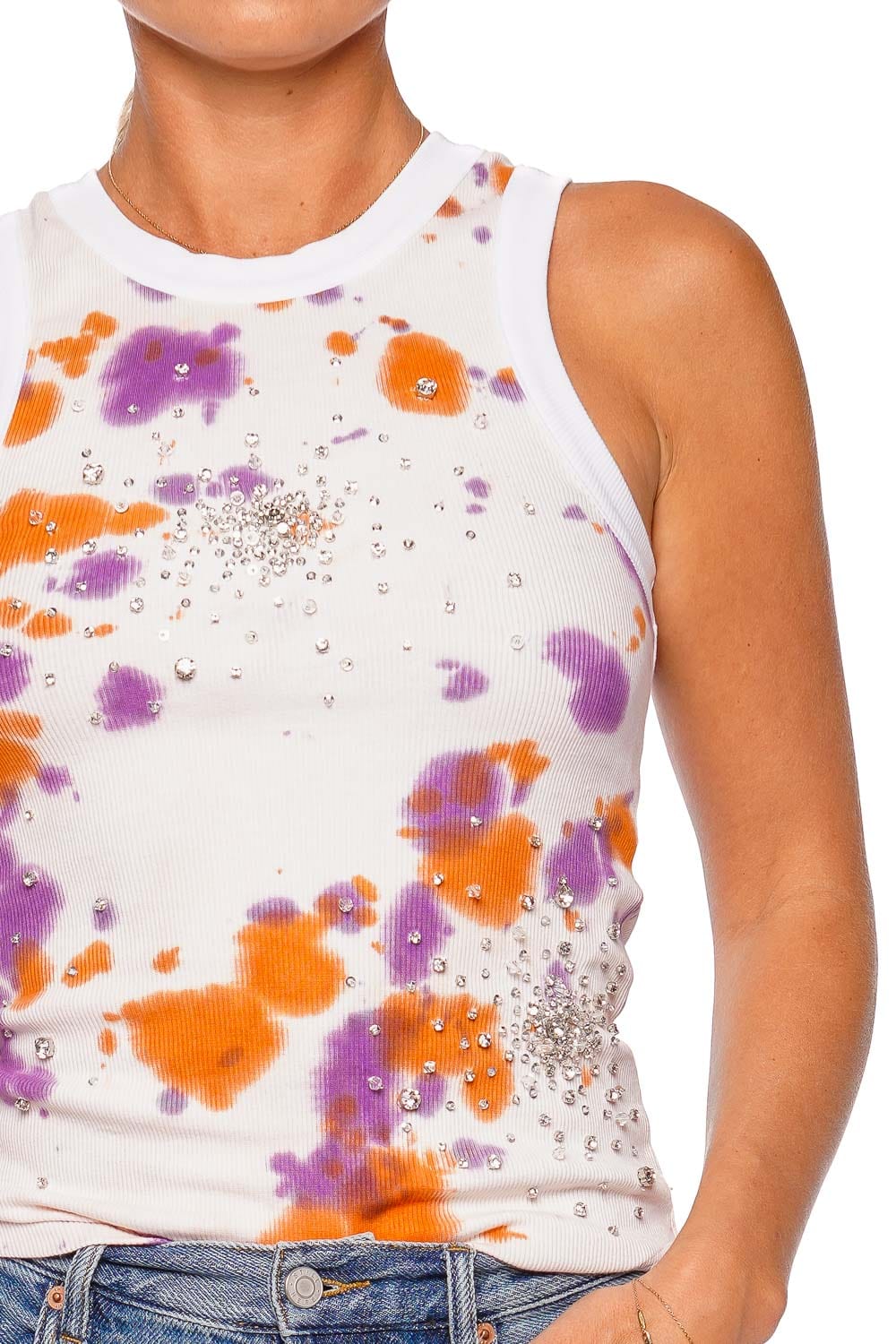DES_PHEMMES Tie Dye Splash Embroidery Tank Top DP612 LAVANDER/WHITE/ORANGE