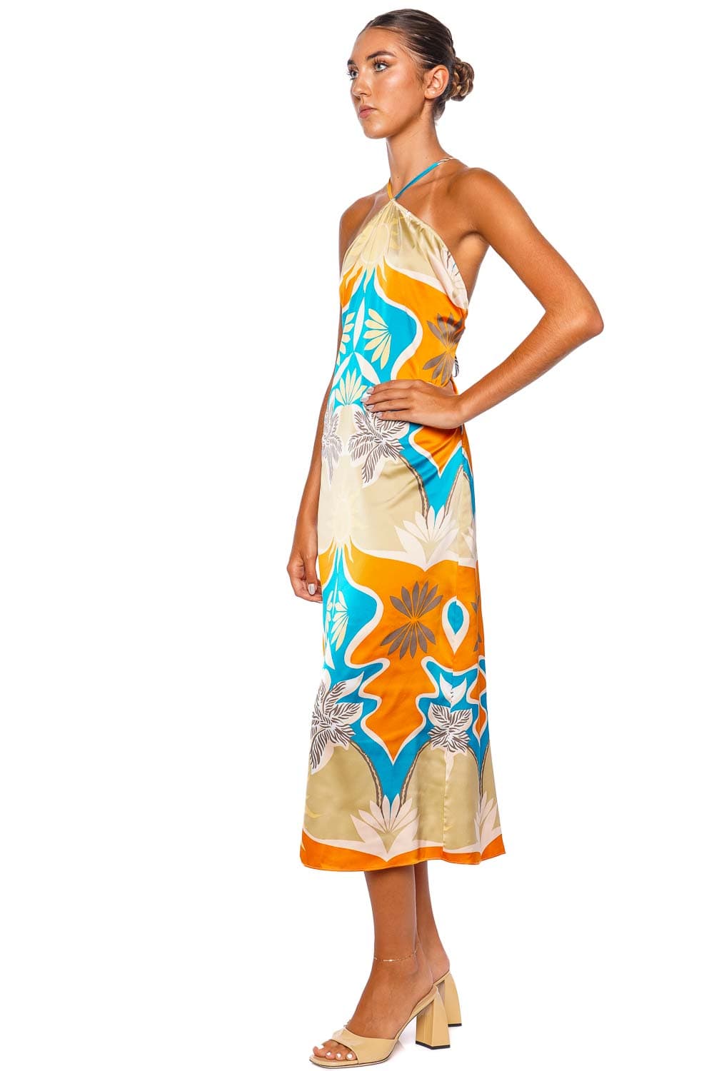 MISA LOS ANGELES Ashanti Printed Satin Halter Midi Dress
