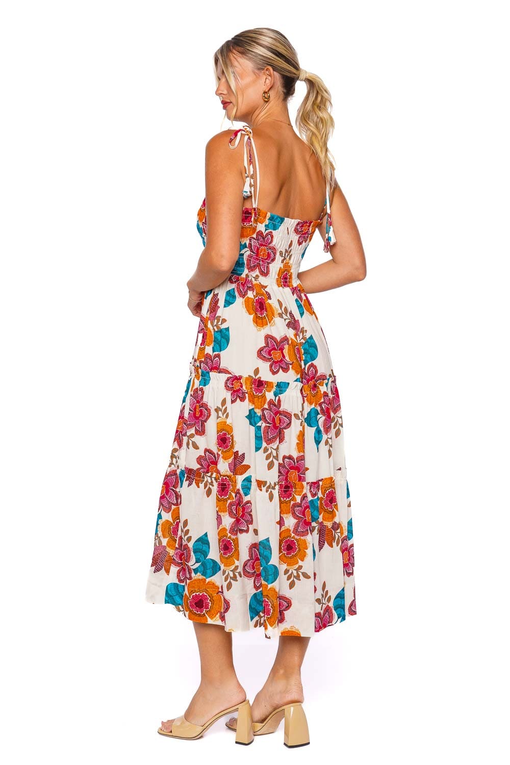 MISA LOS ANGELES Kamina Flora Marbella Smocked Midi Dress