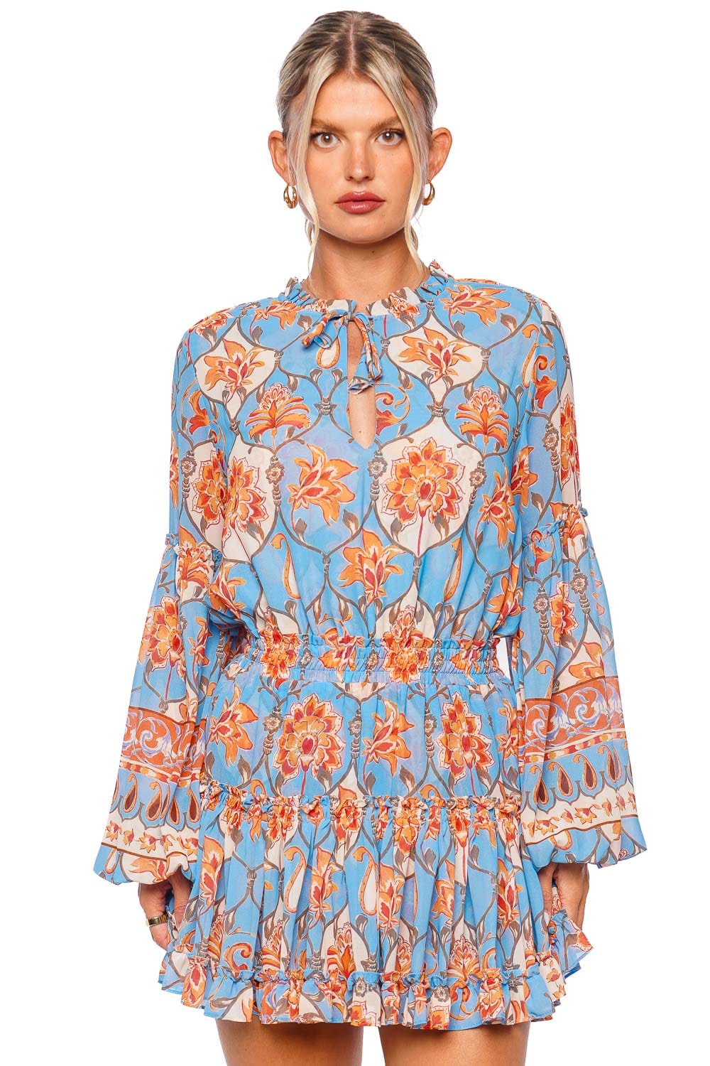 MISA LOS ANGELES Elisabetta Caged Floral Long Sleeve Mini Dress