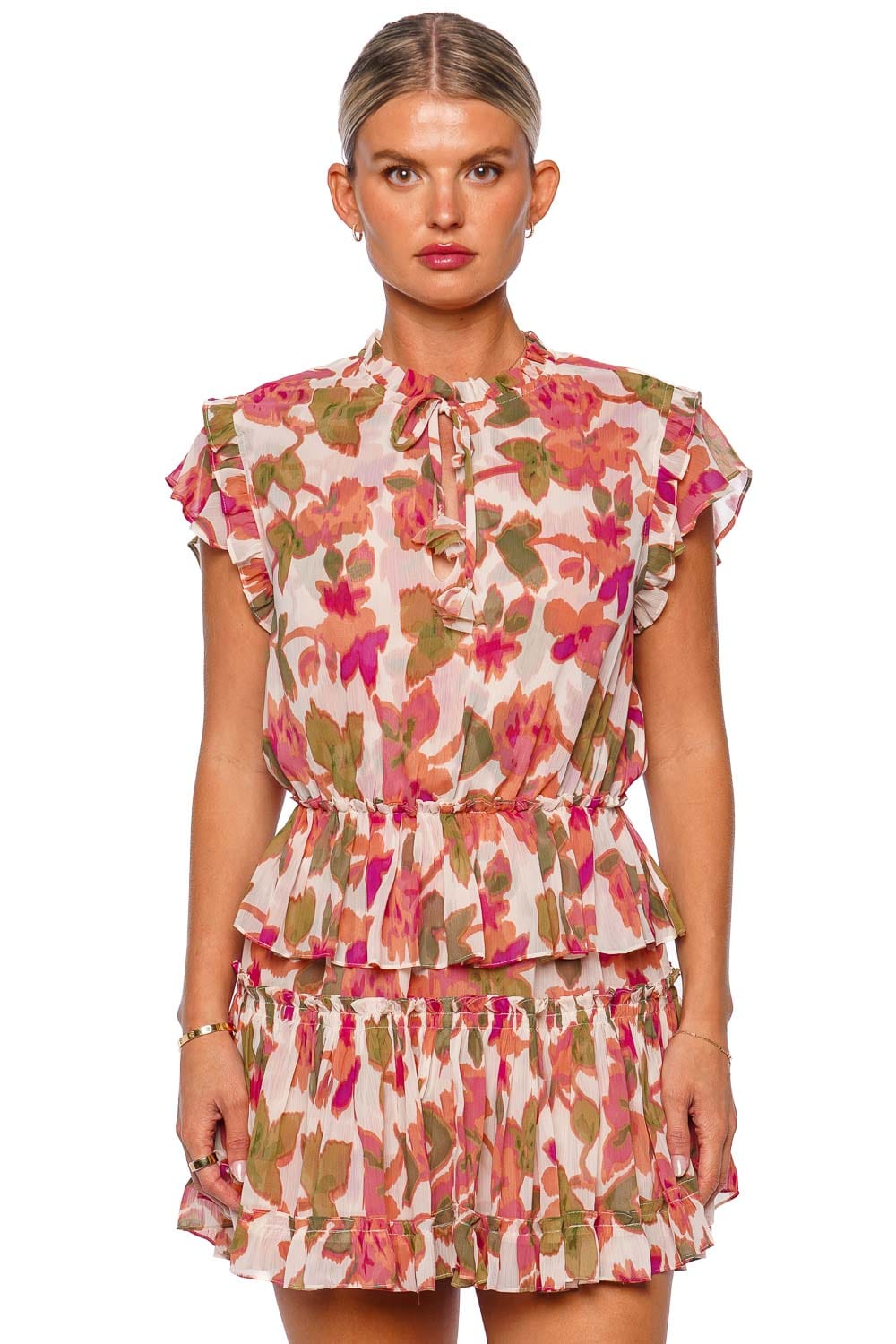 MISA LOS ANGELES Lilian Sonoran Flora Ruffled Mini Dress