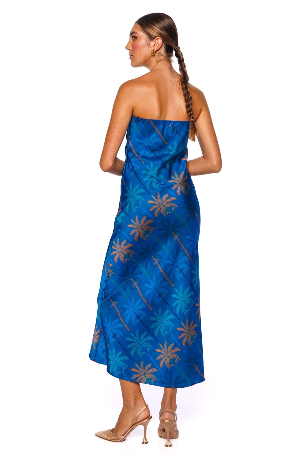 MISA LOS ANGELES Thara Cobalt Palms Strapless Midi Dresa