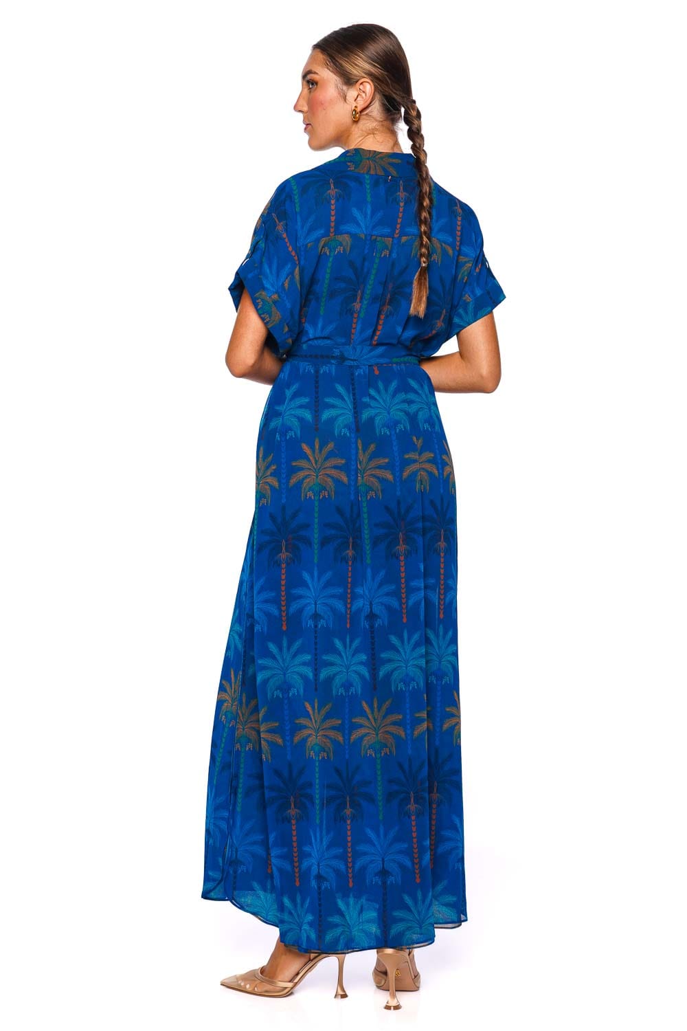 MISA LOS ANGELES Lou Cobalt Palms Maxi Shirt Dress