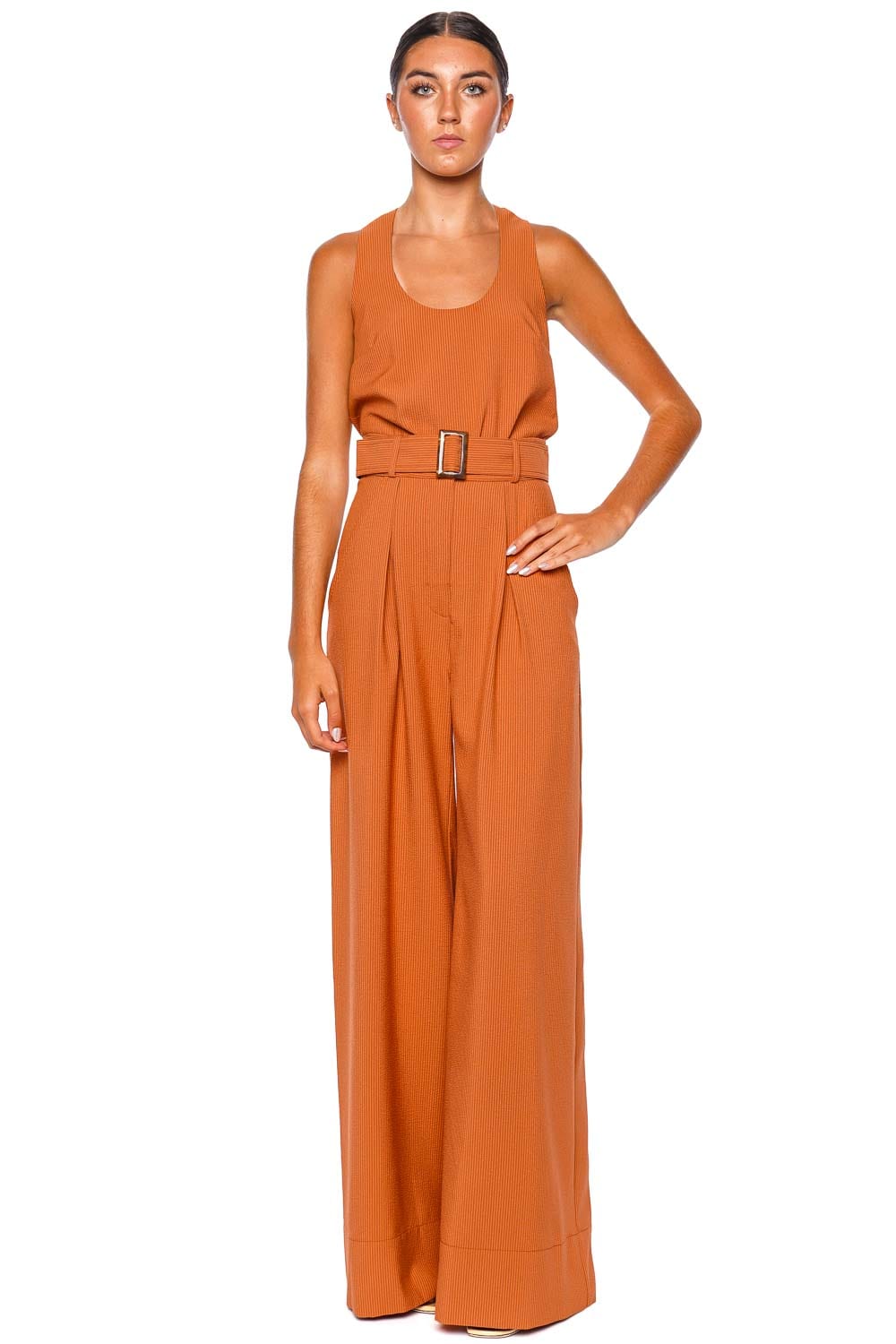 Matthew Bruch Pumpkin Seersucker Wide Leg Pleated Pant