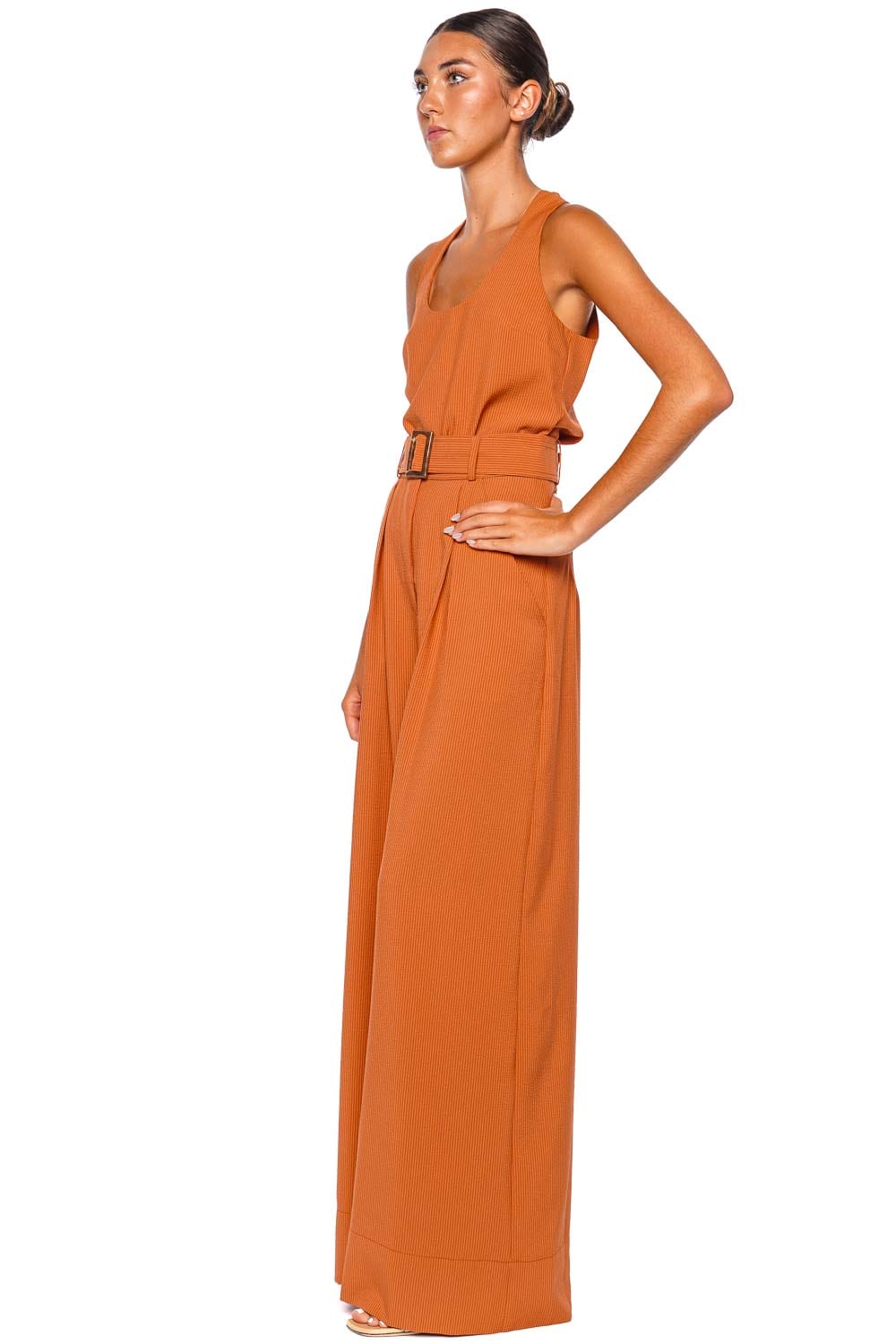 Matthew Bruch Pumpkin Seersucker Wide Leg Pleated Pant