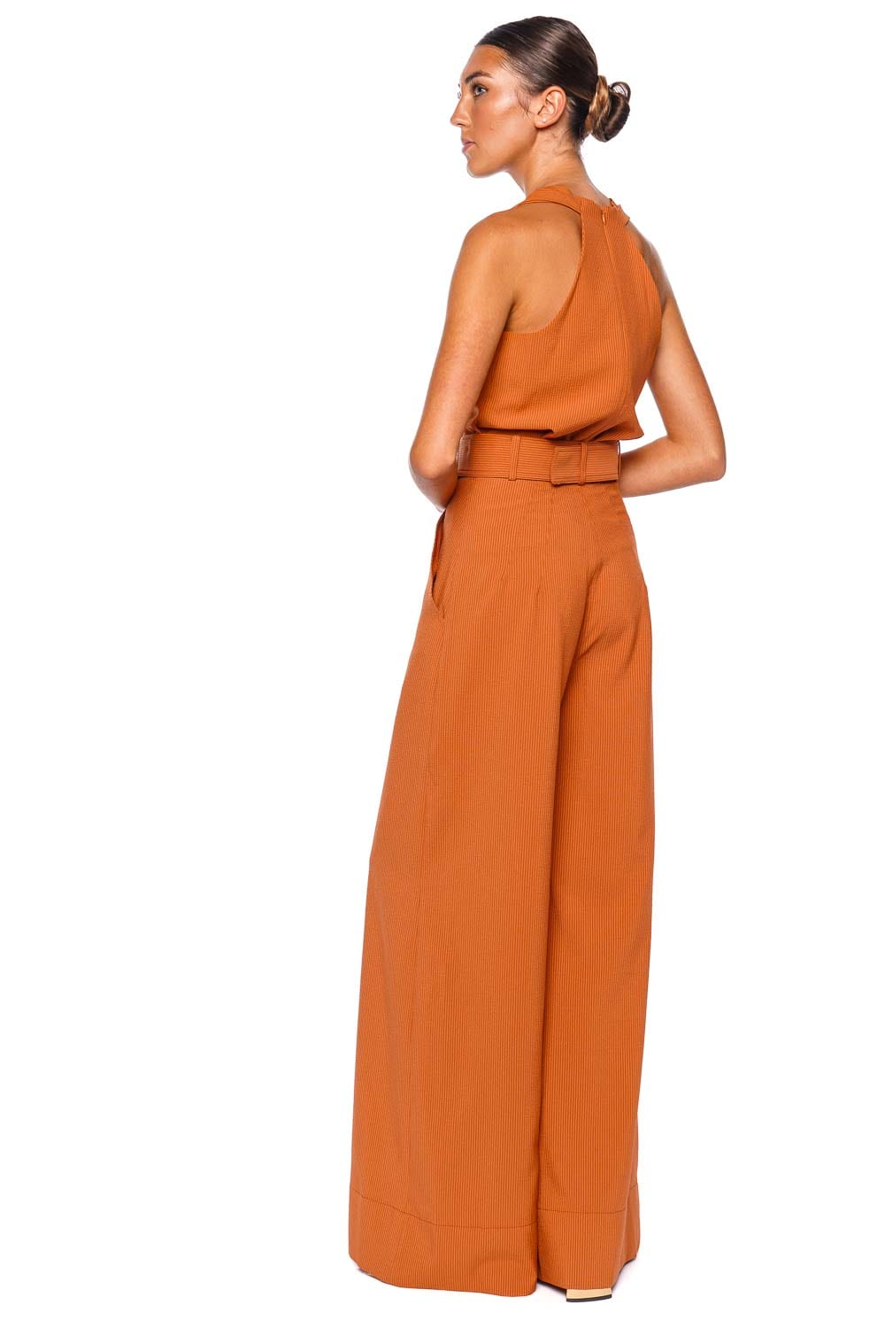 Matthew Bruch Pumpkin Seersucker Wide Leg Pleated Pant