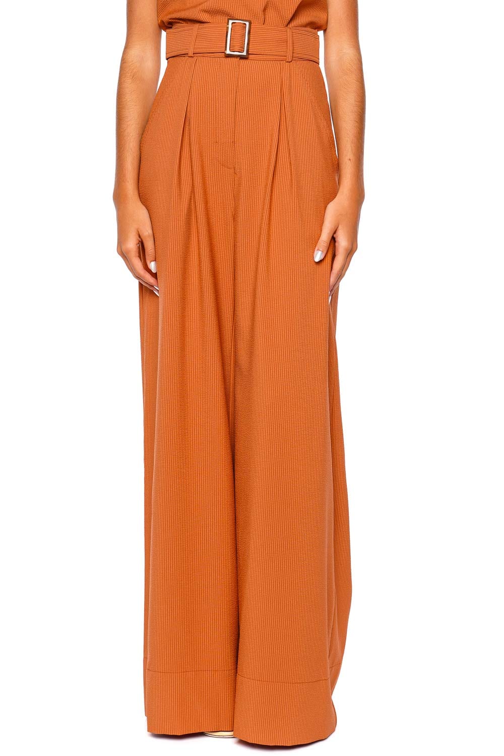 Matthew Bruch Pumpkin Seersucker Wide Leg Pleated Pant