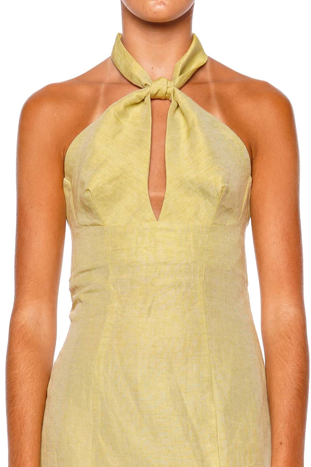 【LOULOUSEOUL】Nylon Halter Neck Dress (Butter) Avocado Knotted Halter Mini Dress