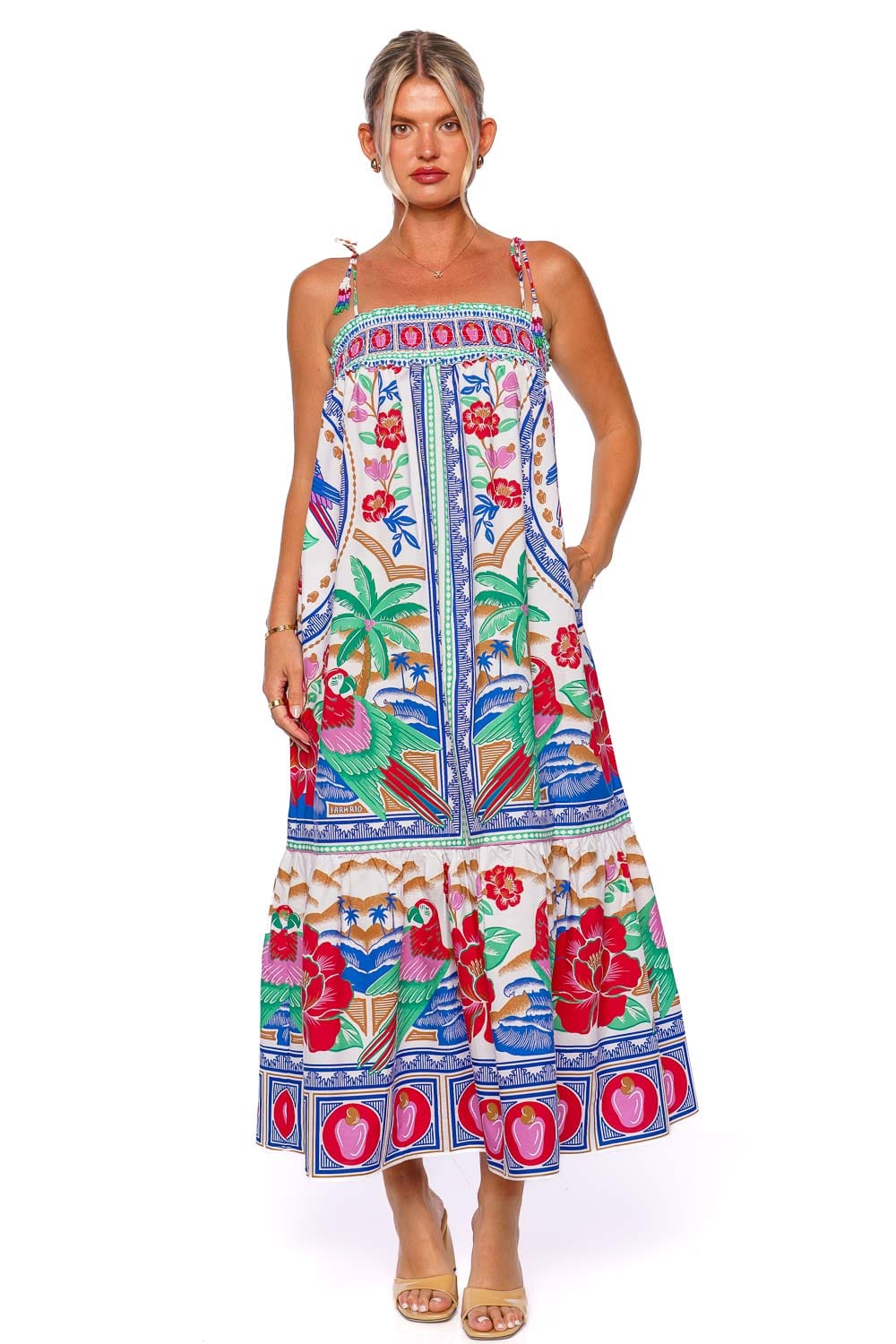 FARM Rio Flowers Beach Tie Shoulder Maxi Dress