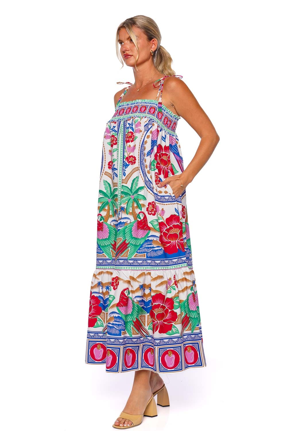 FARM Rio Flowers Beach Tie Shoulder Maxi Dress