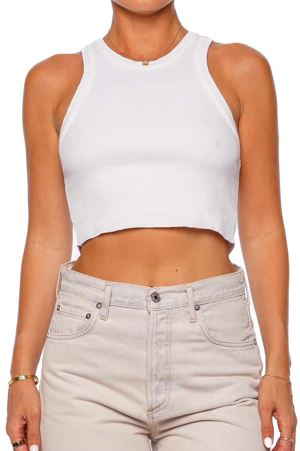 AGOLDE Bialey White Cropped Tank