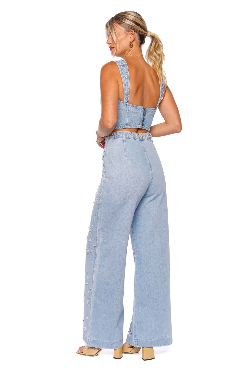 PatBO Hand Beaded Wide Leg Jeans