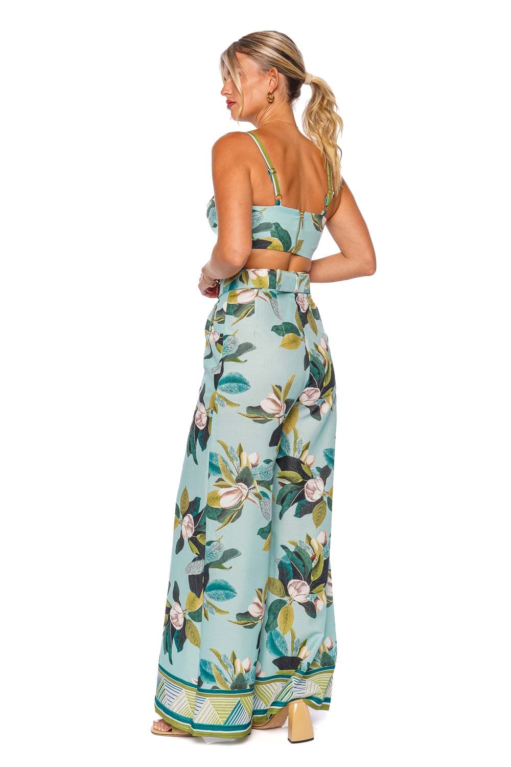 PatBO Magnolia Belted Floral Wide Leg Pant