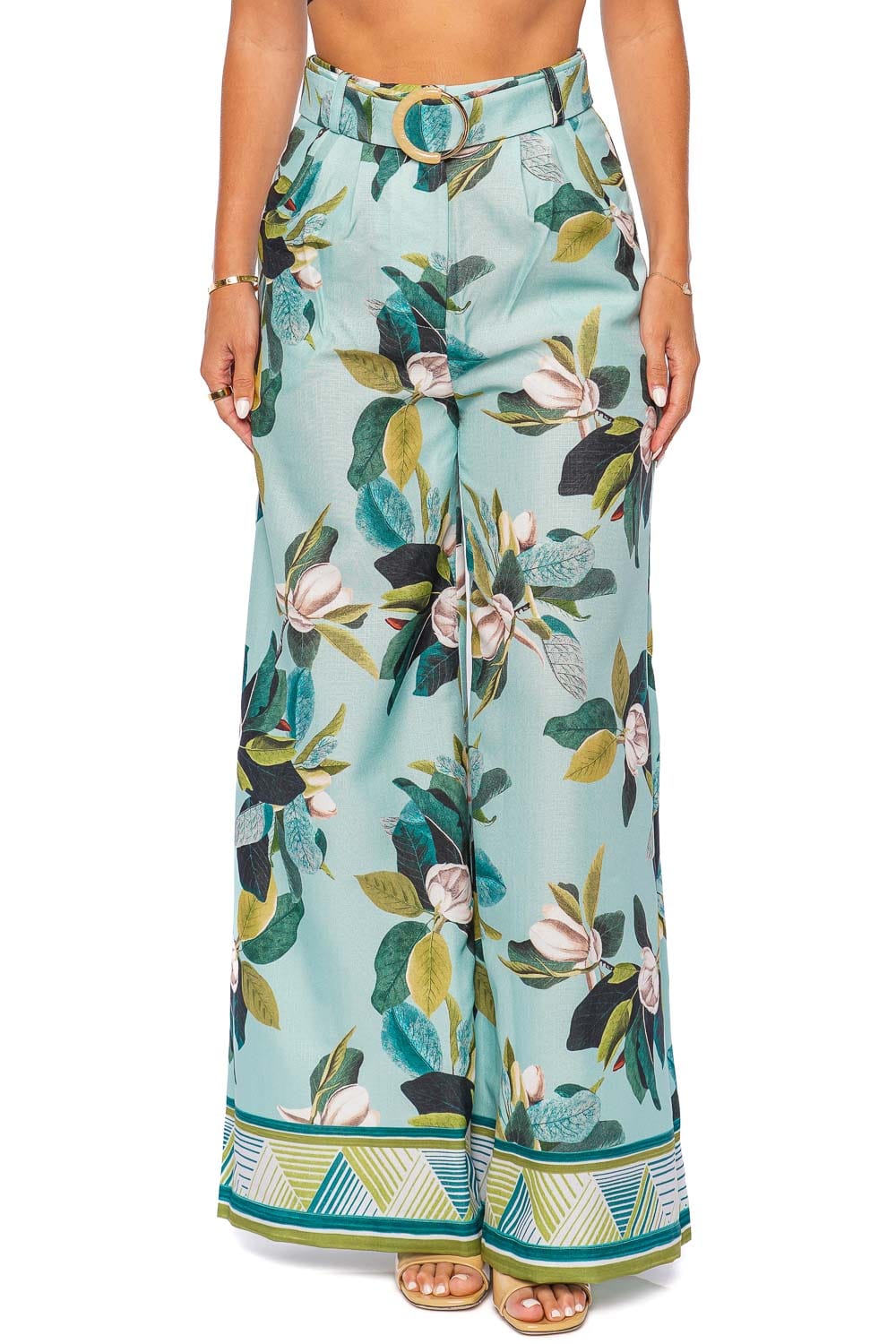 PatBO Magnolia Belted Floral Wide Leg Pant