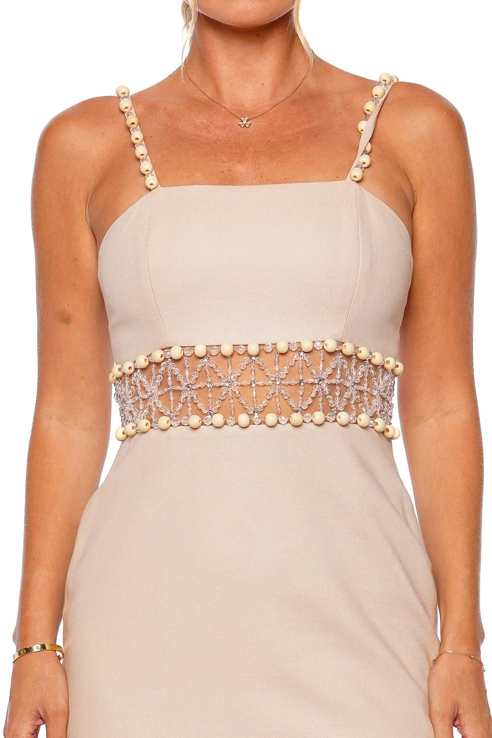 PatBO Wood & Crystal Beaded Mini Dress