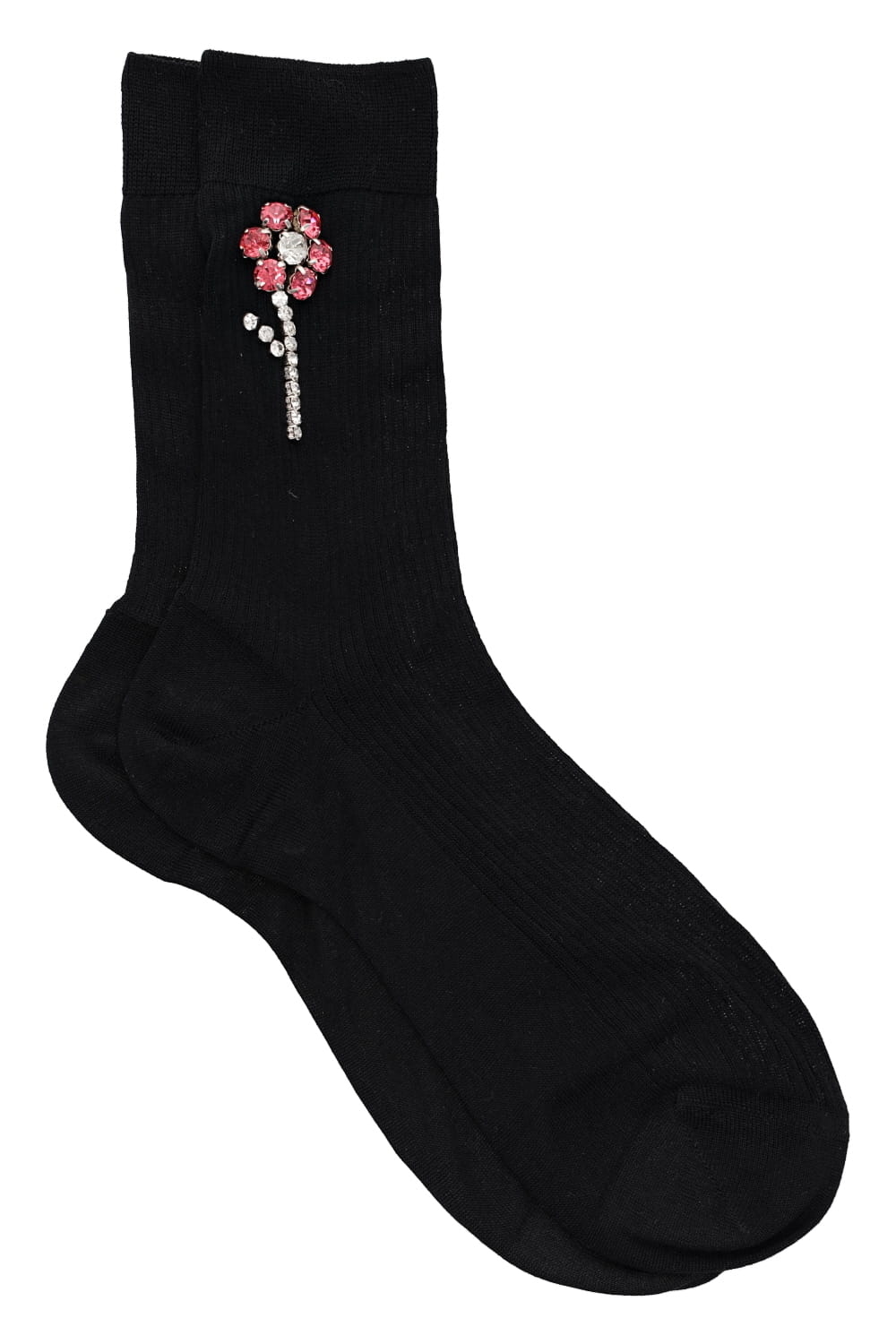 Maria La Rosa Alice Black Floral Embellished Sock