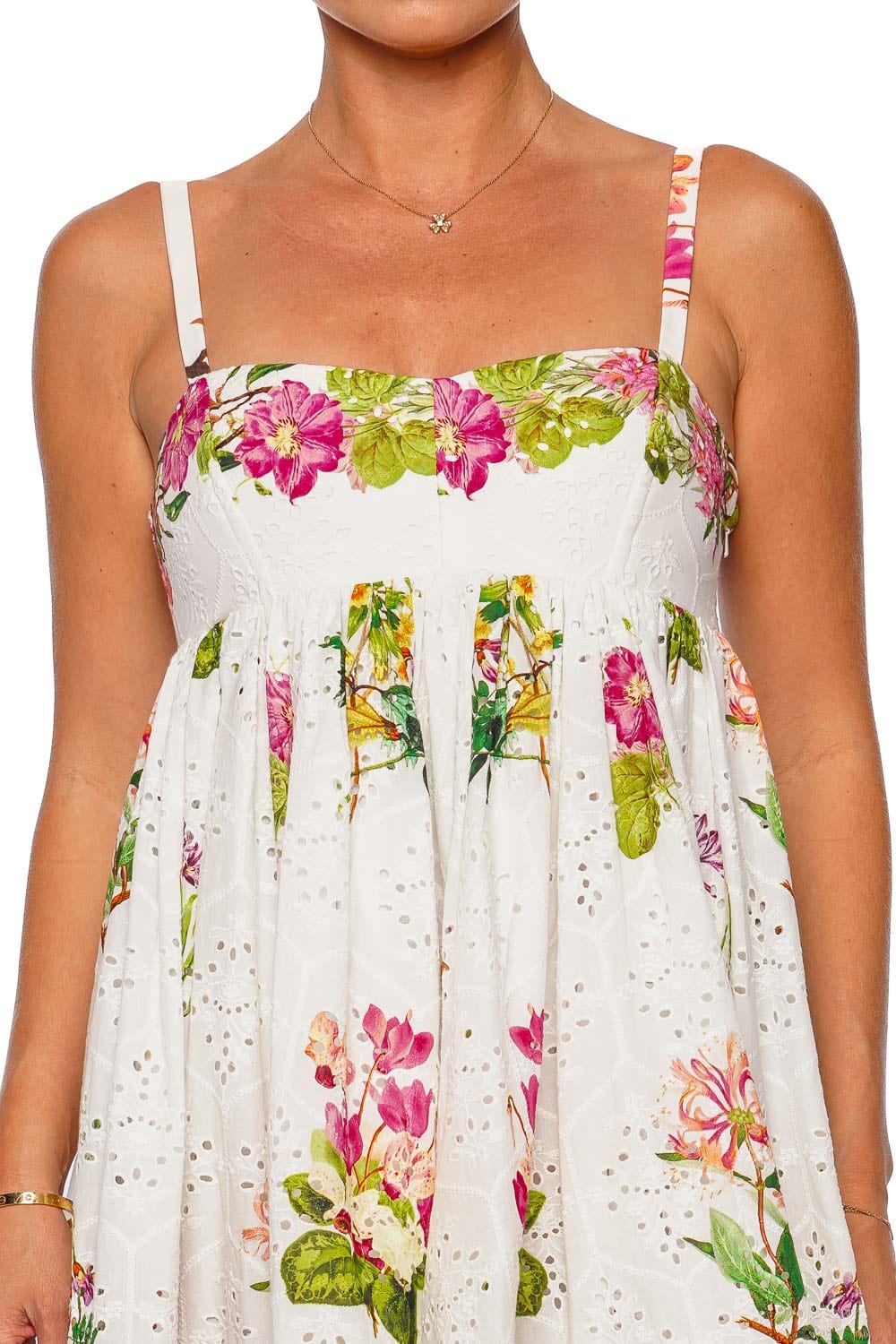 Hemant and Nandita Taha White Floral Eyelet Mini Dress