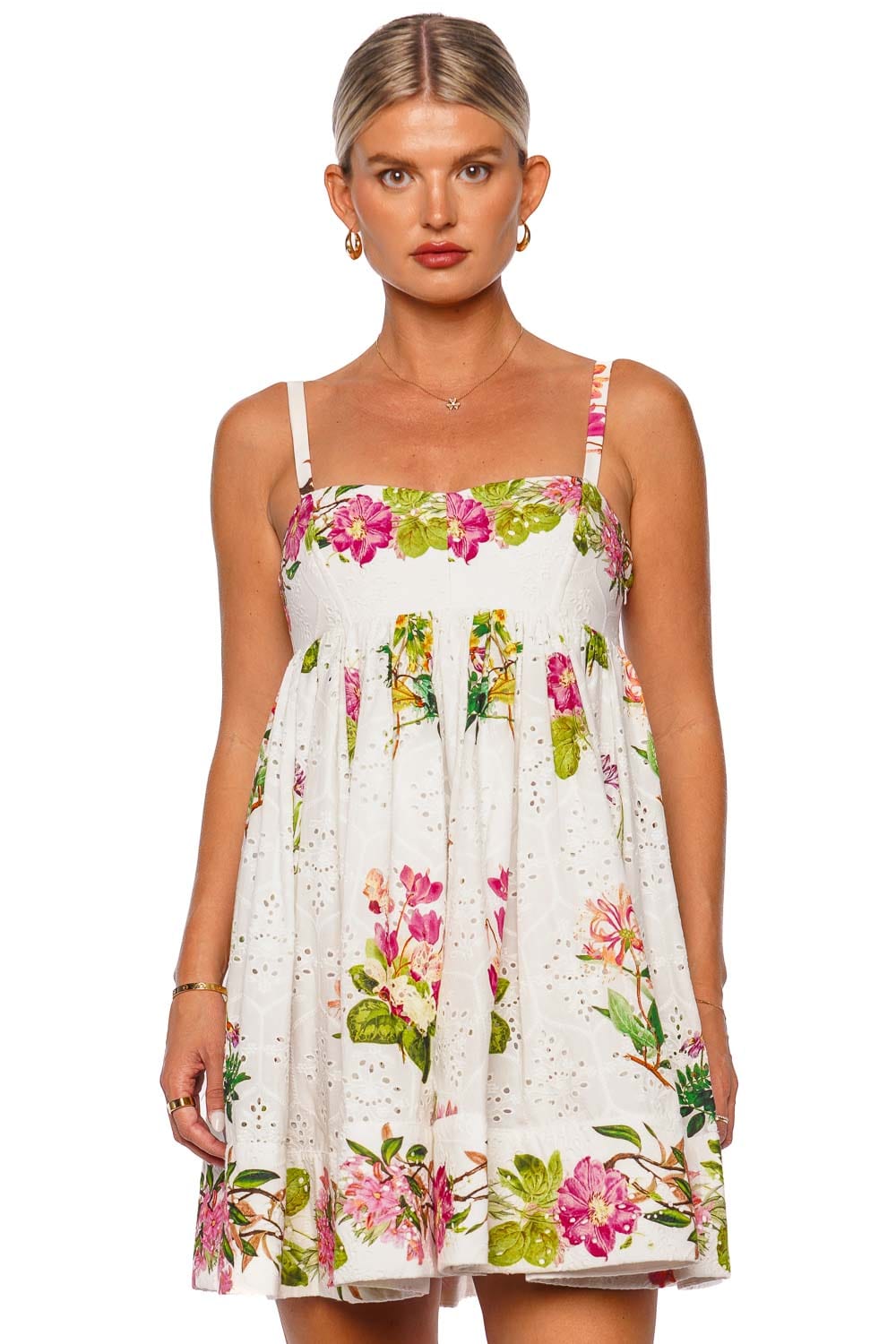 Hemant and Nandita Taha White Floral Eyelet Mini Dress