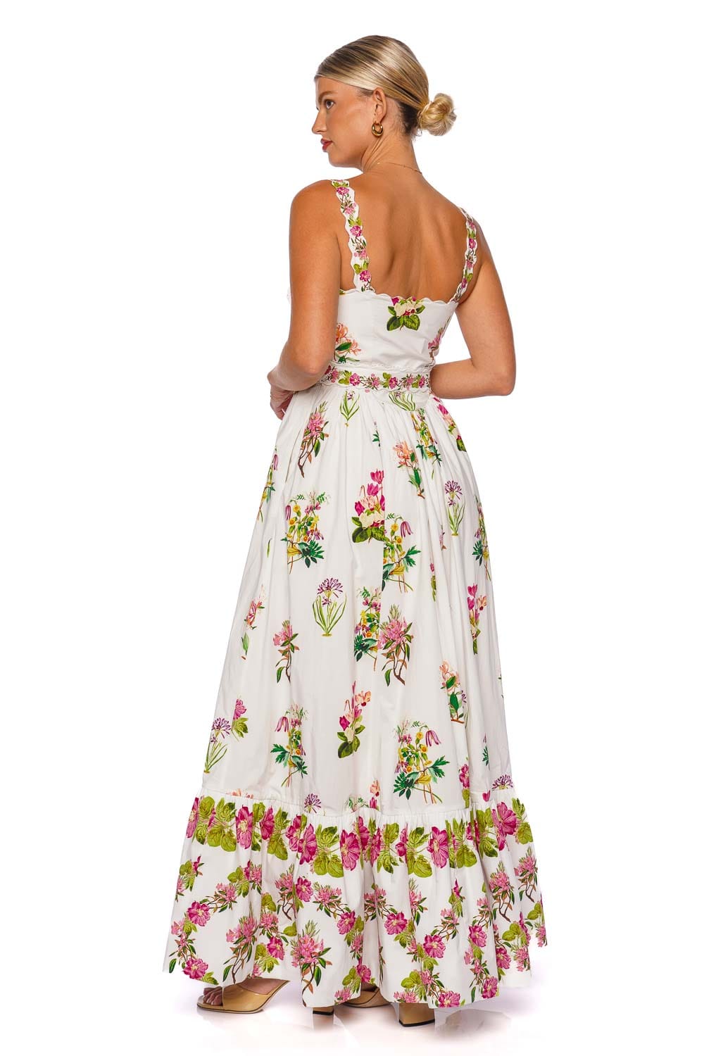 Hemant and Nandita TAHA LONG DRESS WITH BUCKLE BELT HN-TAHA-5878 WHITE FLORAL