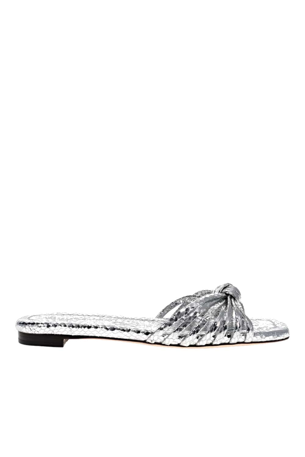 Loeffler Randall Izzie Silver Knotted Flat Leather Sandal