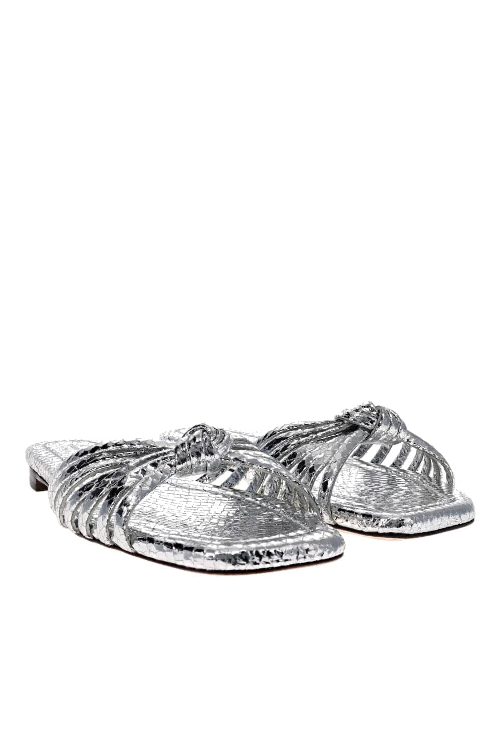 Loeffler Randall Izzie Silver Knotted Flat Leather Sandal