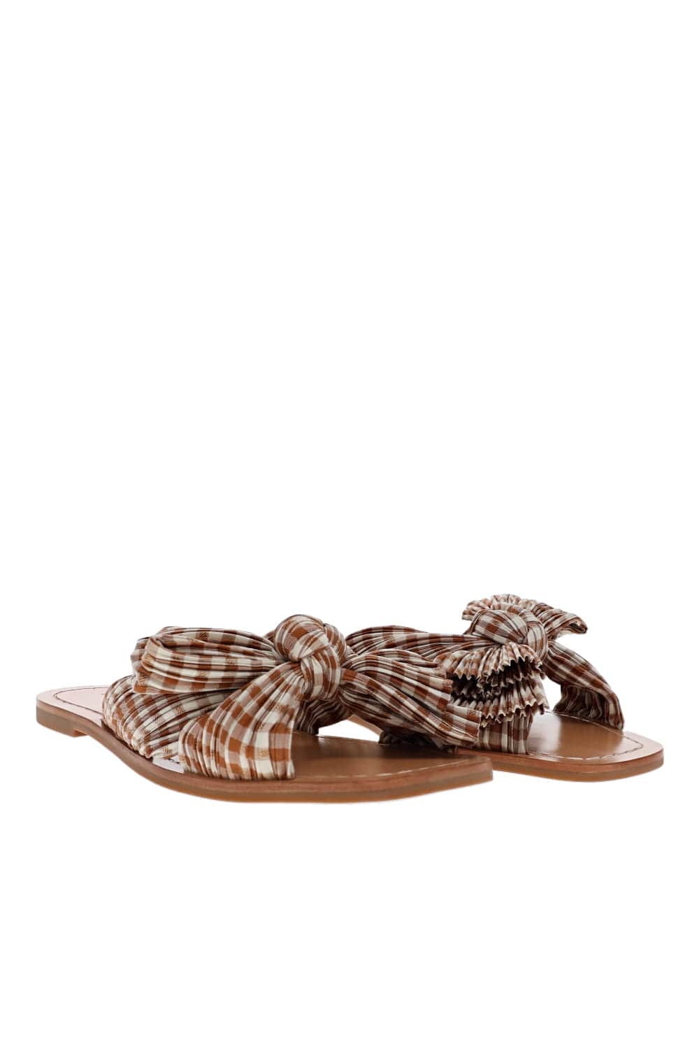 Loeffler Randall Rima Pleated Brown Gingham Bow Sandal