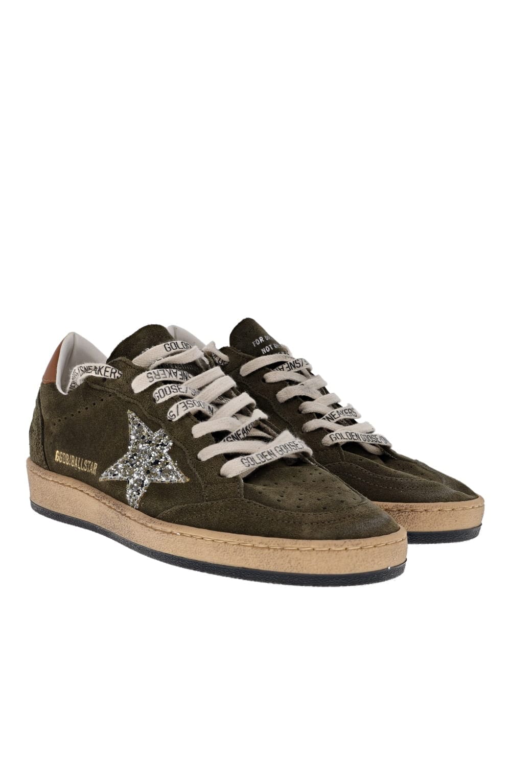 Golden Goose Ball Star Olive Suede Leather Glitter Sneakers