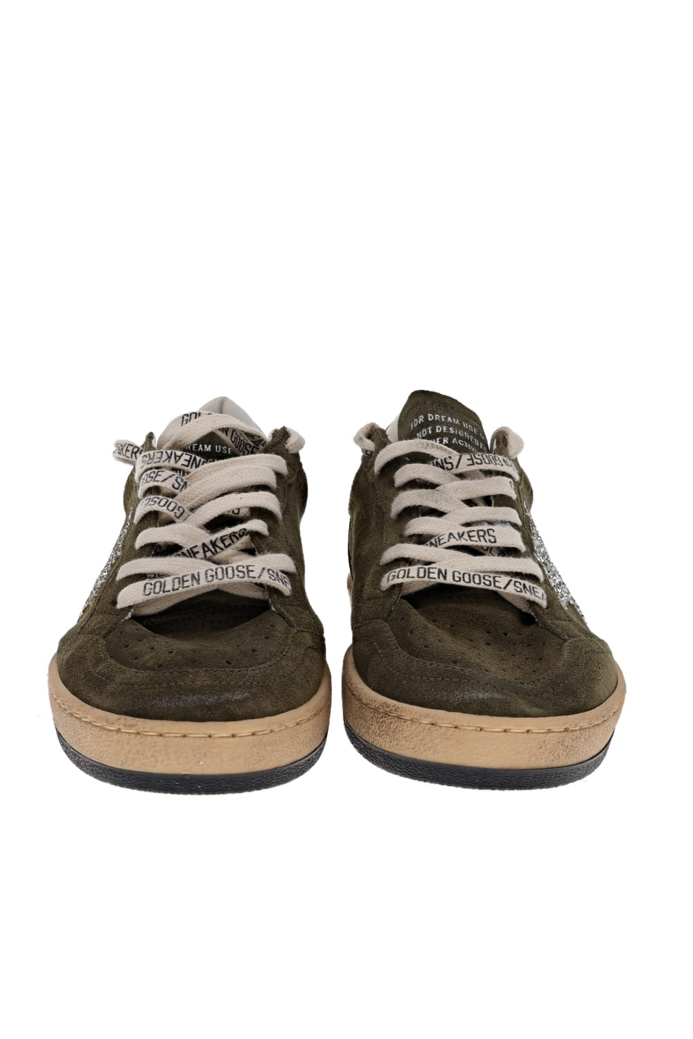 Golden Goose Ball Star Olive Suede Leather Glitter Sneakers