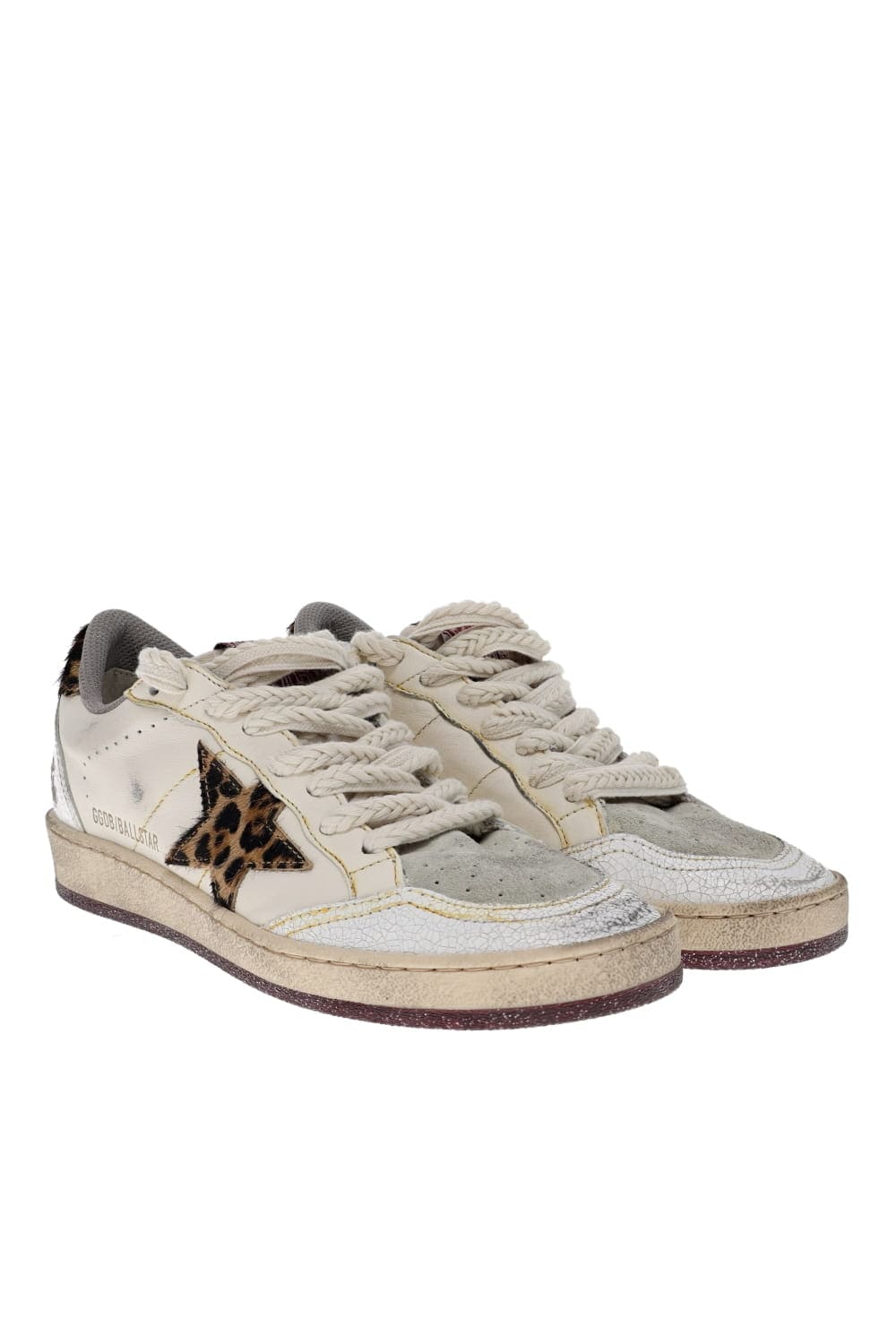 Golden Goose Ball Star Leopard Cracked Leather Sneakers