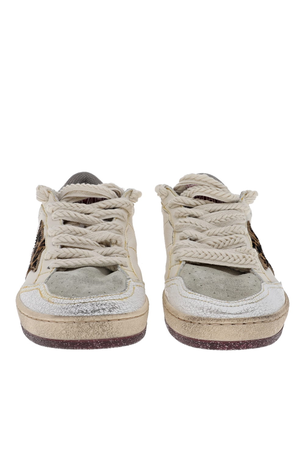 Golden Goose Ball Star Leopard Cracked Leather Sneakers